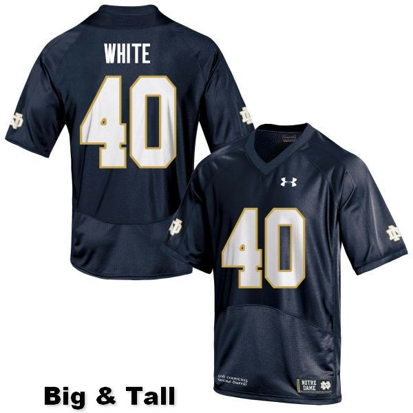 Men's NCAA Notre Dame Fighting Irish #40 Drew White Stitched College Under Armour Authentic Navy Big & Tall Football Jersey QP10T10RZ